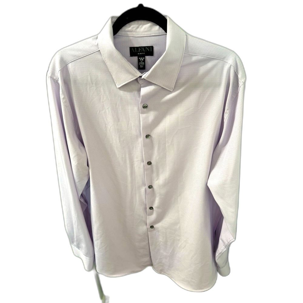 Alfani Men Shirt Slim-Fit Stretch Purple Lilac Size 16-16.5 34-35 Work Formal